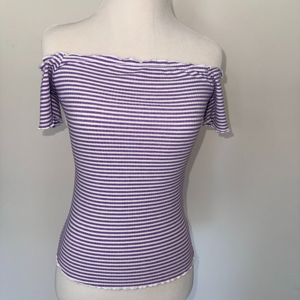 ✨ G by Guess Off‑Shoulder Ribbed Striped Top – Size S NWOT